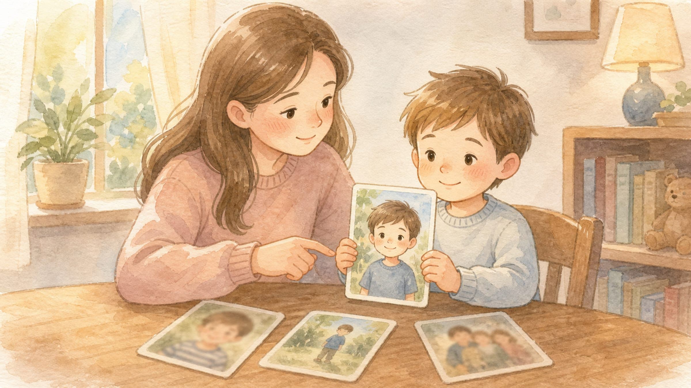 A real family photo prepared as the starting point for a personal storybook