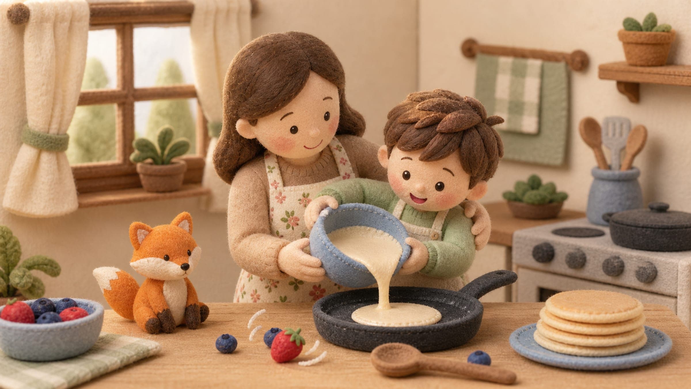 An everyday family moment transformed into a colorful illustrated story scene