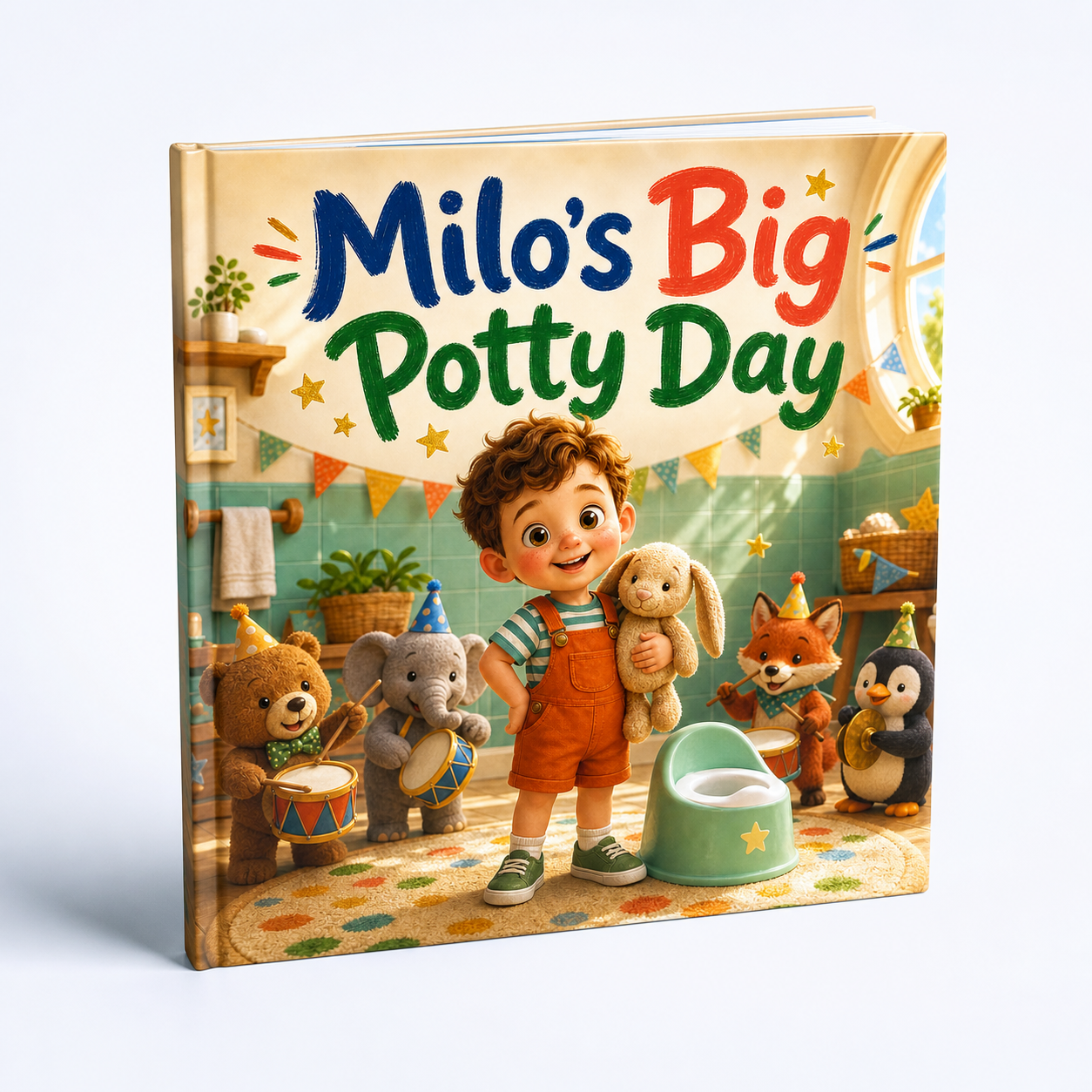 Sample hardcover of a potty-training storybook starring Milo
